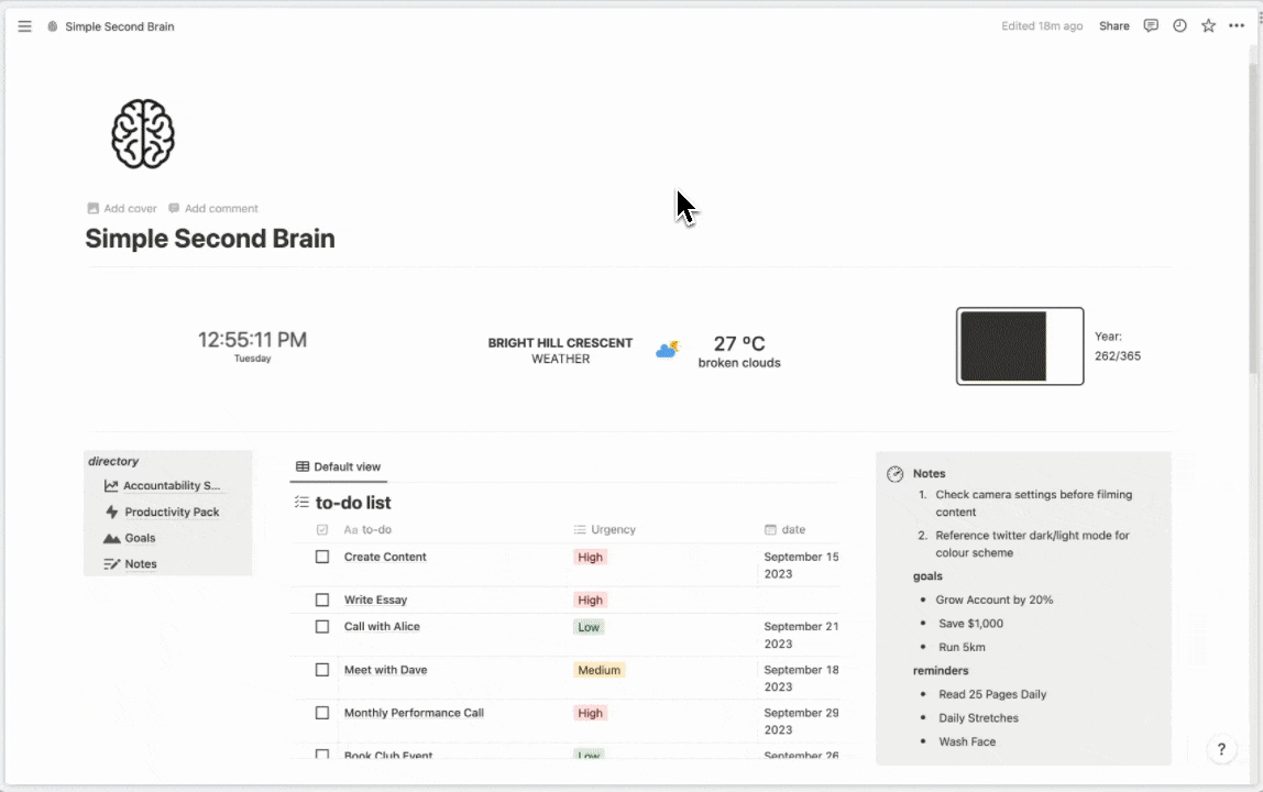 2024 Productivity Planner | Simple Second Brain + Accountability Habit Tracking Combo